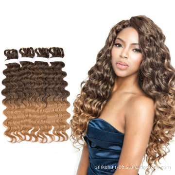 Ombre Brown Black 28 inch Pre-feathered Hybrid Water Wave Braids 3x Body Ocean Wave Braiding Bulk Synthetic Hair Extensions